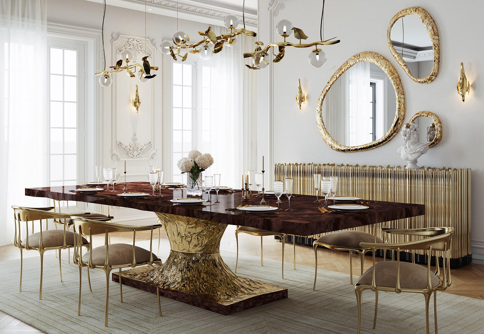 Golden SS furniture luxury dining room ambience manufactured by Fusion Coatings Lahore