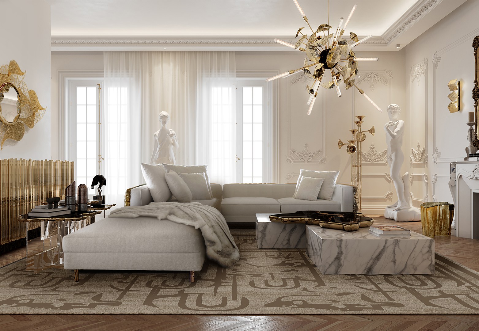 Golden furniture luxury drawing room interior living ambience in Pakistan