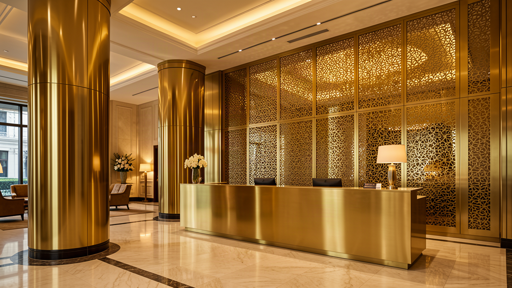 Hotel lobby gold cladding project