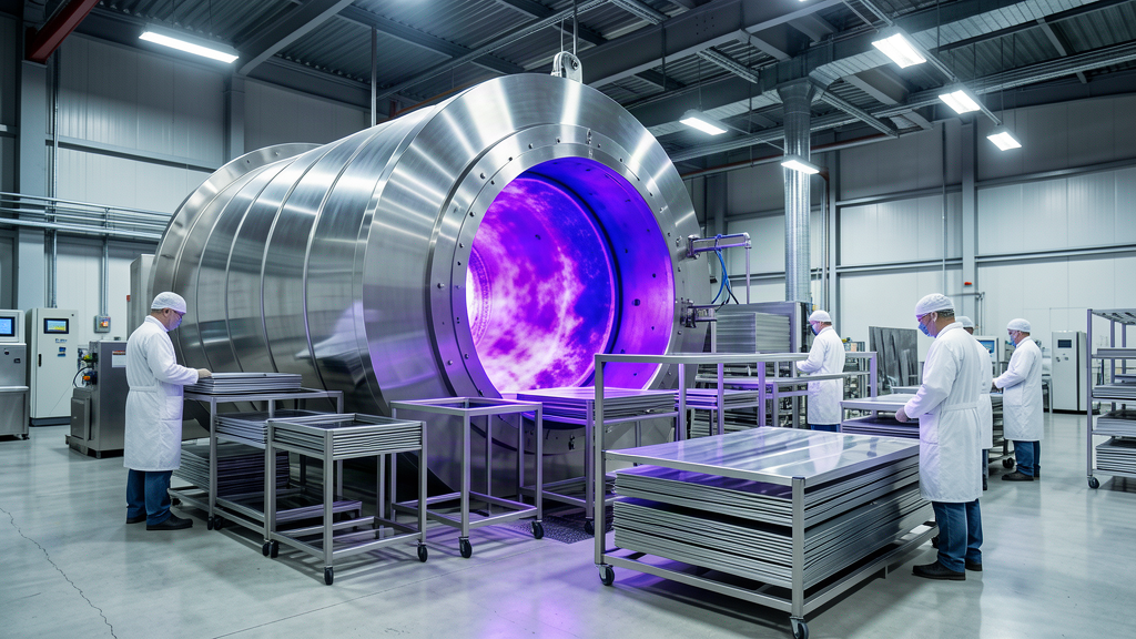 Inside a PVD vacuum coating chamber during deposition