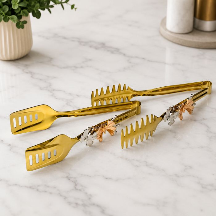 Golden Fancy Tongs — PVD gold coated stainless steel by Fusion Coatings Lahore
