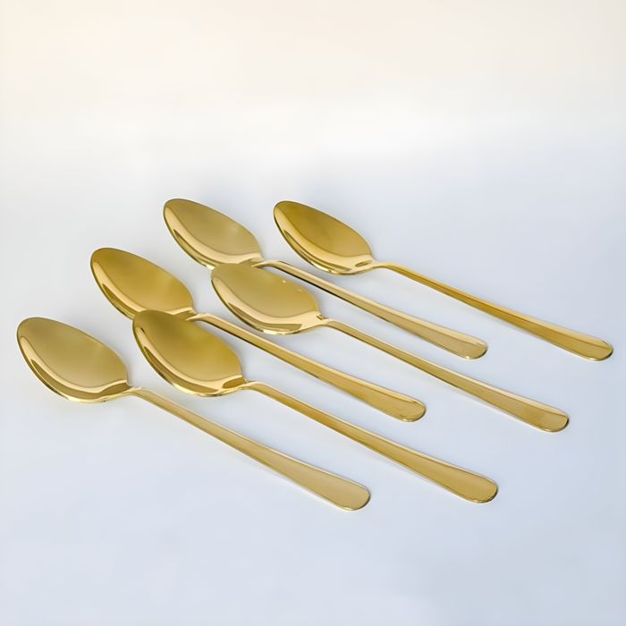 6pcs Long Back Rice Spoons-14G-Golden PVD Coated — PVD gold coated stainless steel by Fusion Coatings Lahore