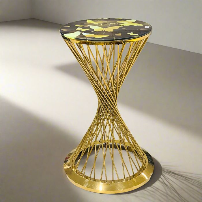 Round Spiral Cocktail Table — SS gold furniture by Fusion, Lahore